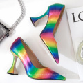 Casual new style rainbow high heel single shoes wedding dance fine heel colorful party dress shoes bridal pump shoes